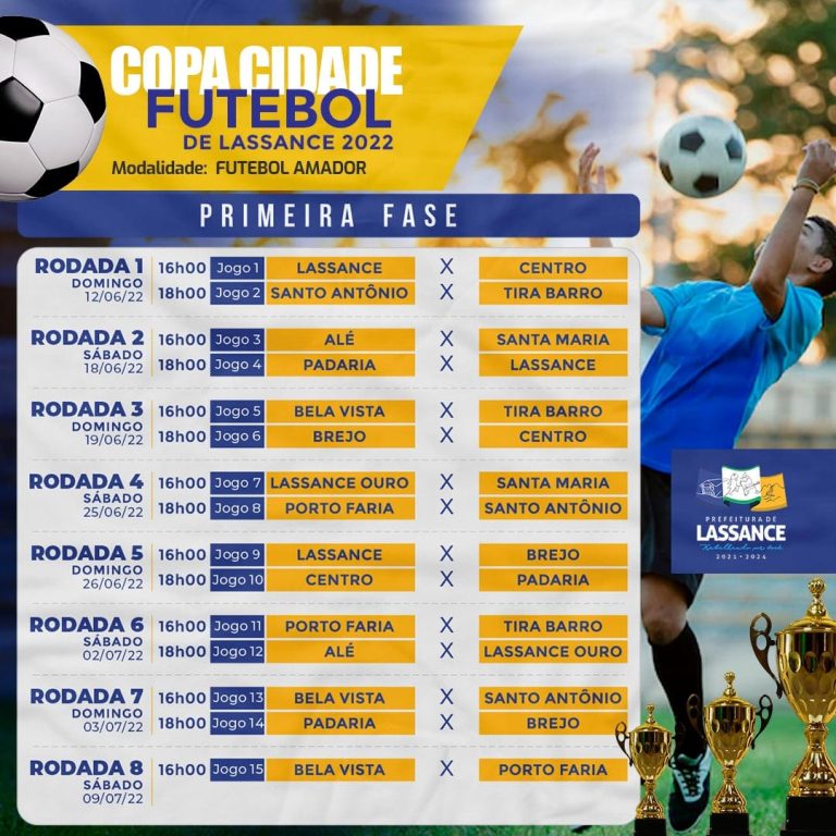 Prepare a torcida para o seu time do coração ❤🖤💛💙💚 e confira a primeira fase da COPA CIDADE FUTEBOL DE LASSANCE 2022!